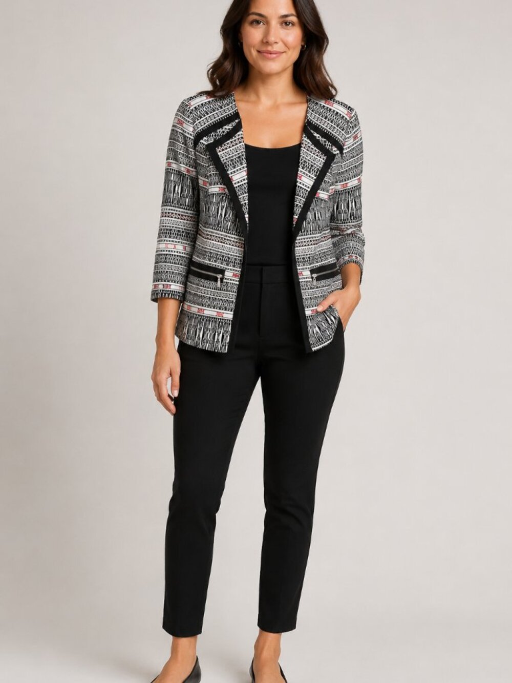 NWT Laundry by Shelli Segal Blazer Women 6 Geometric Black White Red Zip